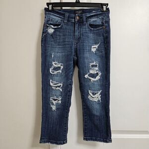 Judy Blue Skinny Fit Capri Jeans Women's 3/26 (28x19.5) Blue Mid-Rise Distressed